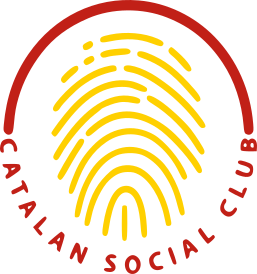 logo Catalan Social Club en forme d empreinte digitale jaune entourée d un arc rouge